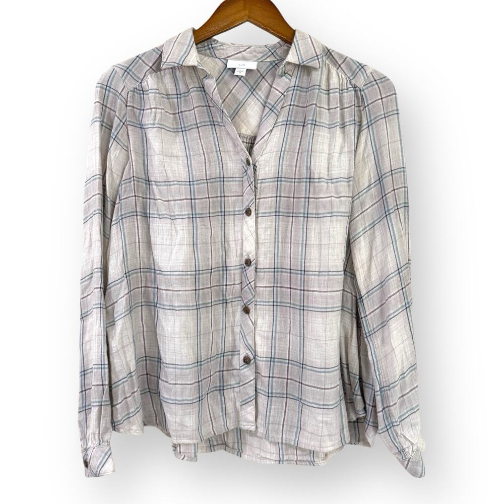 J. Jill Beige Plaid Brushed Flannel Shirt Womens XS Buttery Soft Lightweight